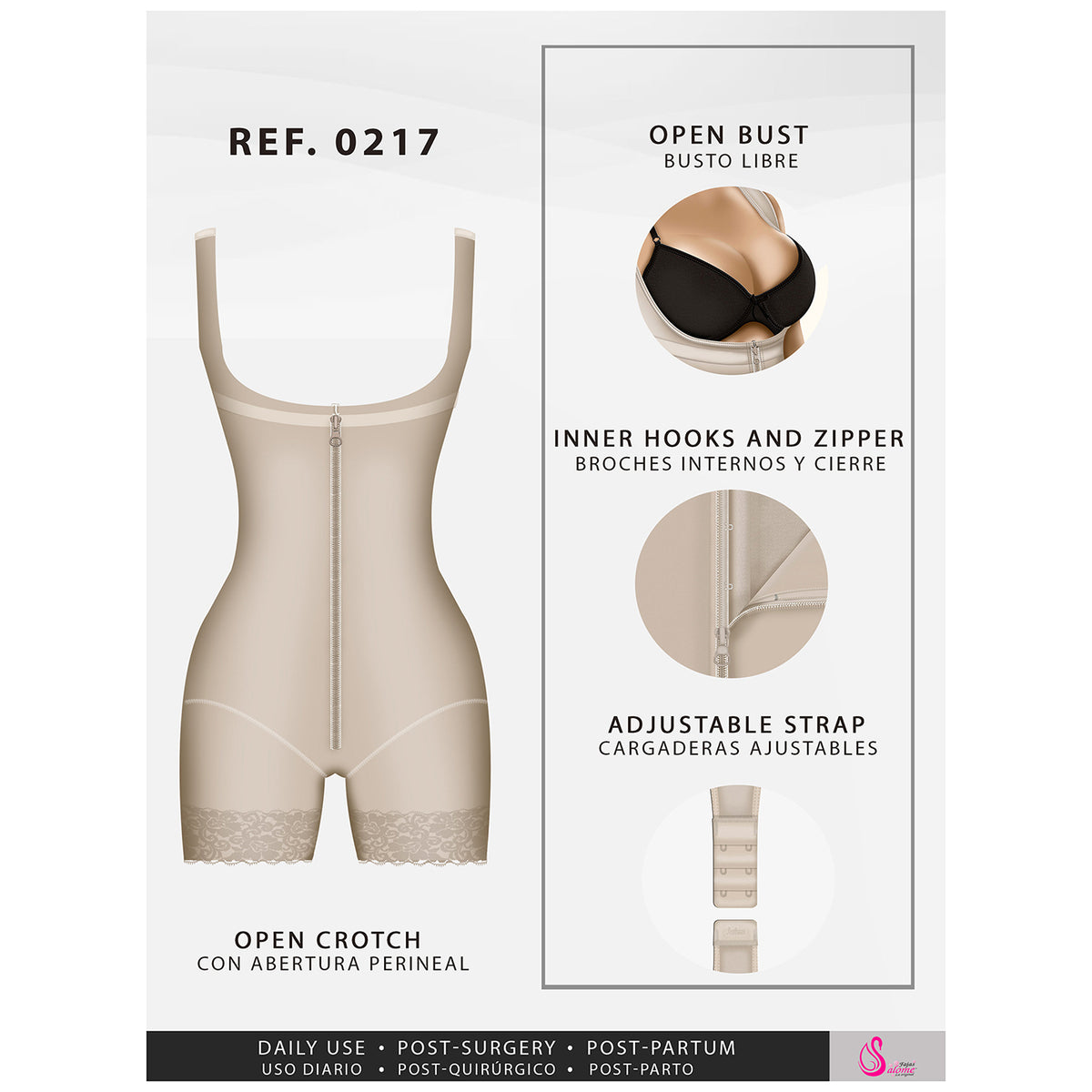 Fajas Salome 0217 Women's Postsurgery Body Shaper Levanta Glúteos