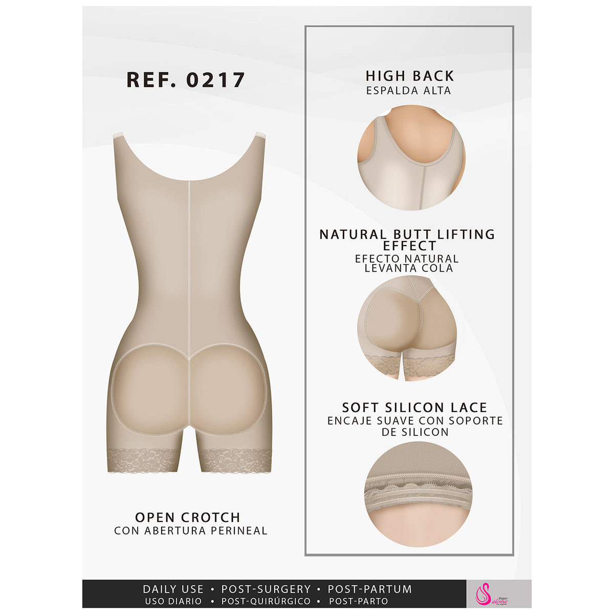 Fajas Salome 0217 Women's Postsurgery Body Shaper Levanta Glúteos