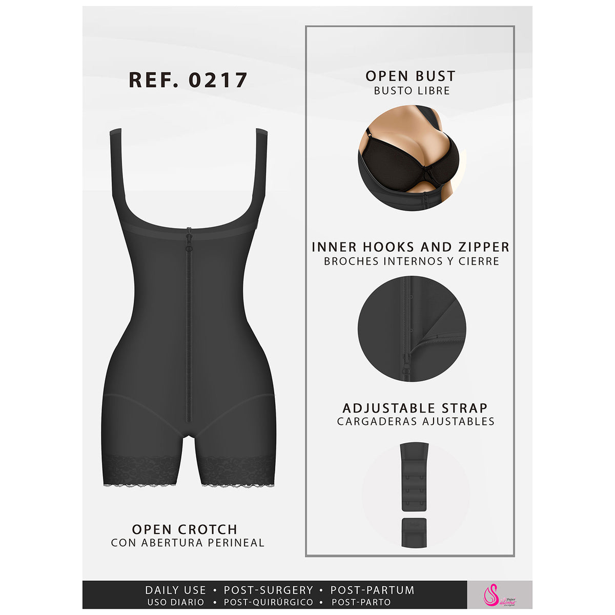 Fajas Salome 0217 Women's Postsurgery Body Shaper Levanta Glúteos