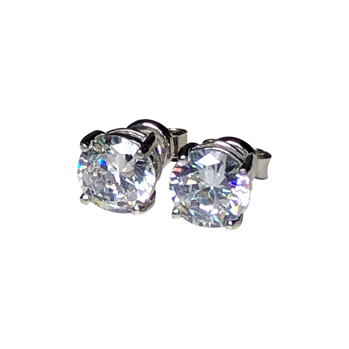 Silver Earrings Pendientes Redondos Aretes Plata Ley 950 Zircon Stud