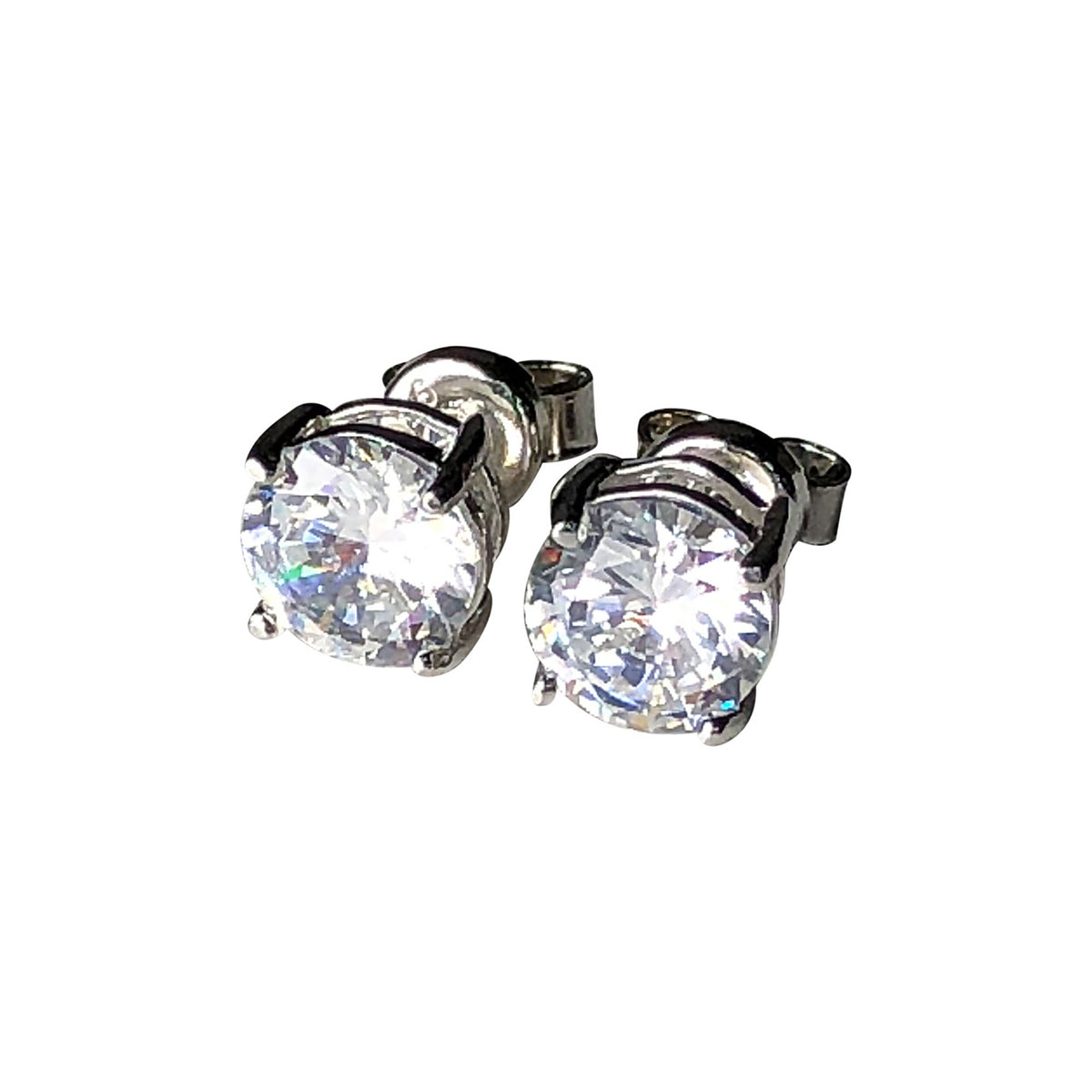 Silver Earrings Pendientes Redondos Aretes Plata Ley 950 Zircon Stud