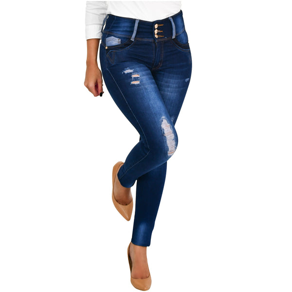 AS3B3017 Pantalones Rotos Entubados Tiro Alto Sexy